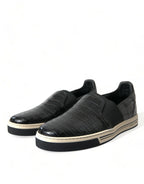 Dolce &amp; Gabbana Black Croc Exotic Leather Sneakers Shoes