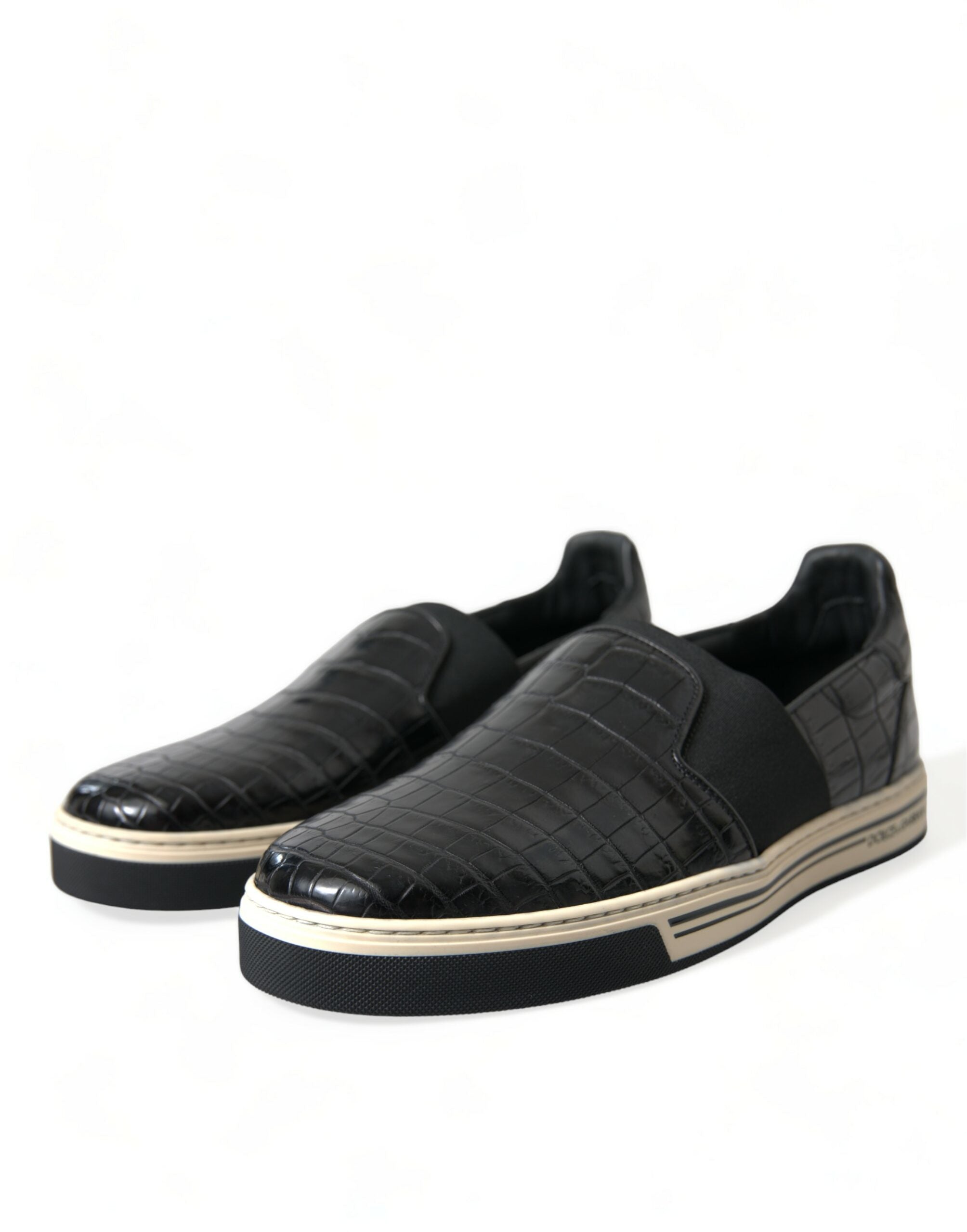 Dolce &amp; Gabbana Black Croc Exotic Leather Sneakers Shoes