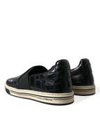 Dolce &amp; Gabbana Black Croc Exotic Leather Sneakers Shoes