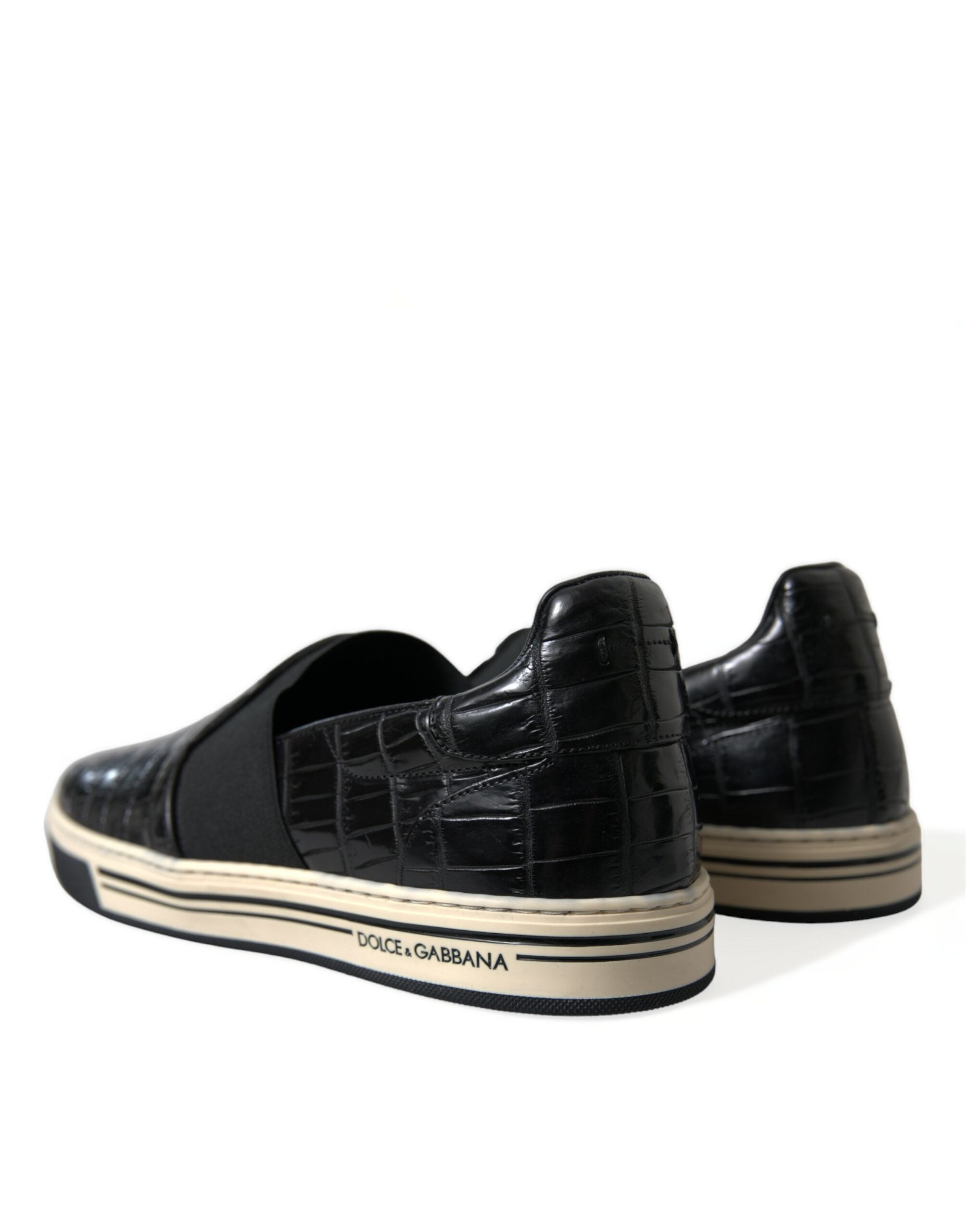 Dolce &amp; Gabbana Black Croc Exotic Leather Sneakers Shoes