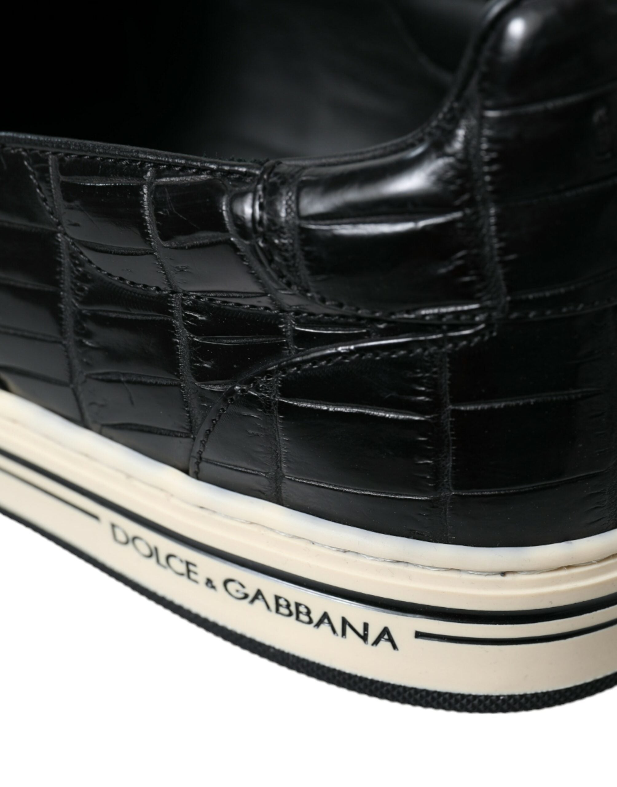 Dolce &amp; Gabbana Black Croc Exotic Leather Sneakers Shoes