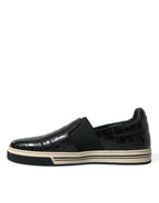 Dolce &amp; Gabbana Black Croc Exotic Leather Sneakers Shoes