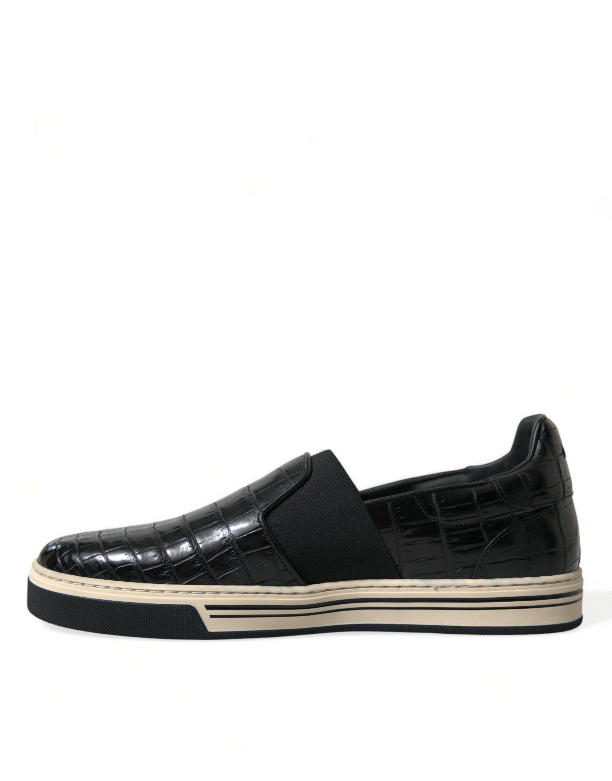 Dolce &amp; Gabbana Black Croc Exotic Leather Sneakers Shoes