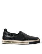 Dolce &amp; Gabbana Black Croc Exotic Leather Sneakers Shoes