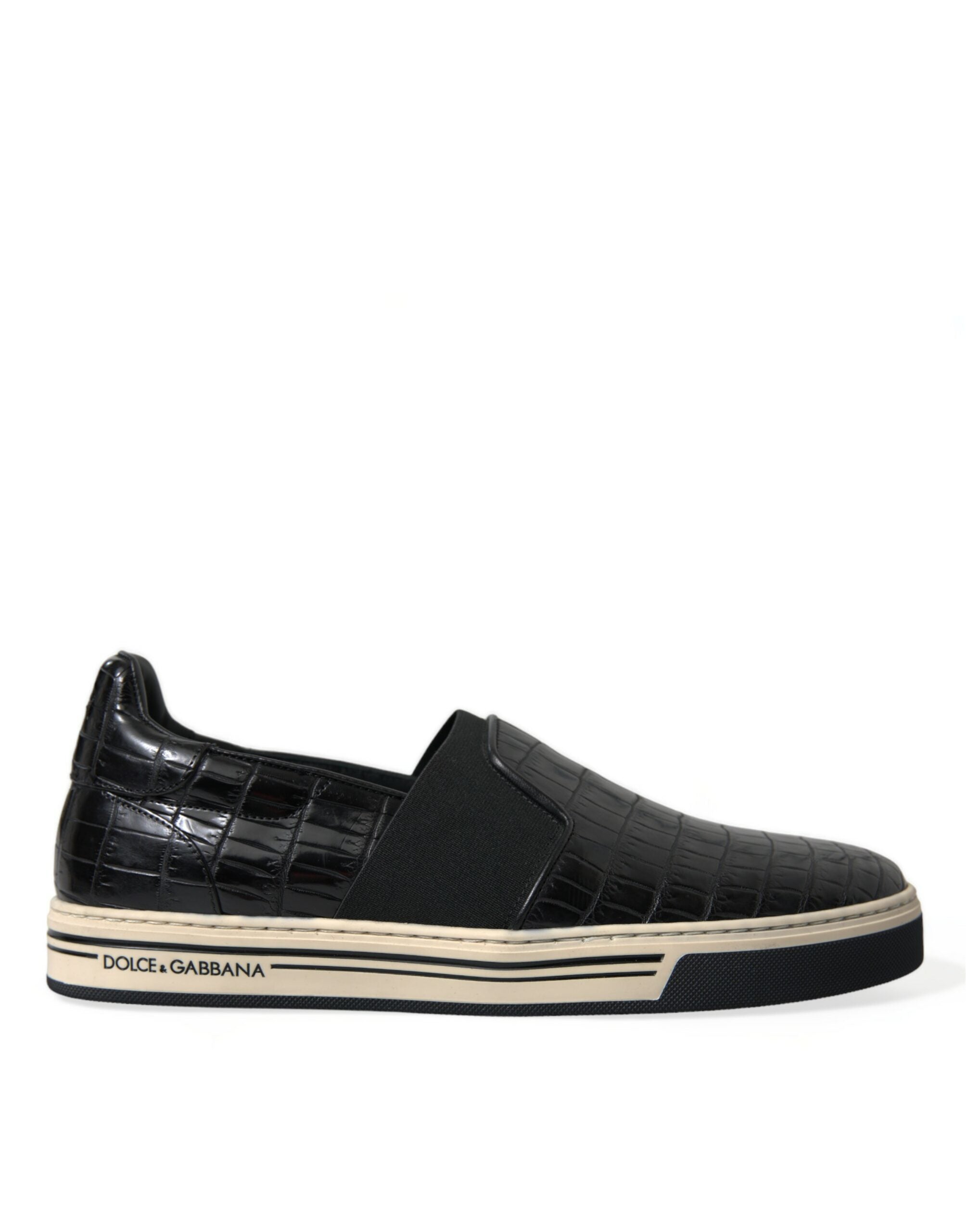 Dolce &amp; Gabbana Black Croc Exotic Leather Sneakers Shoes
