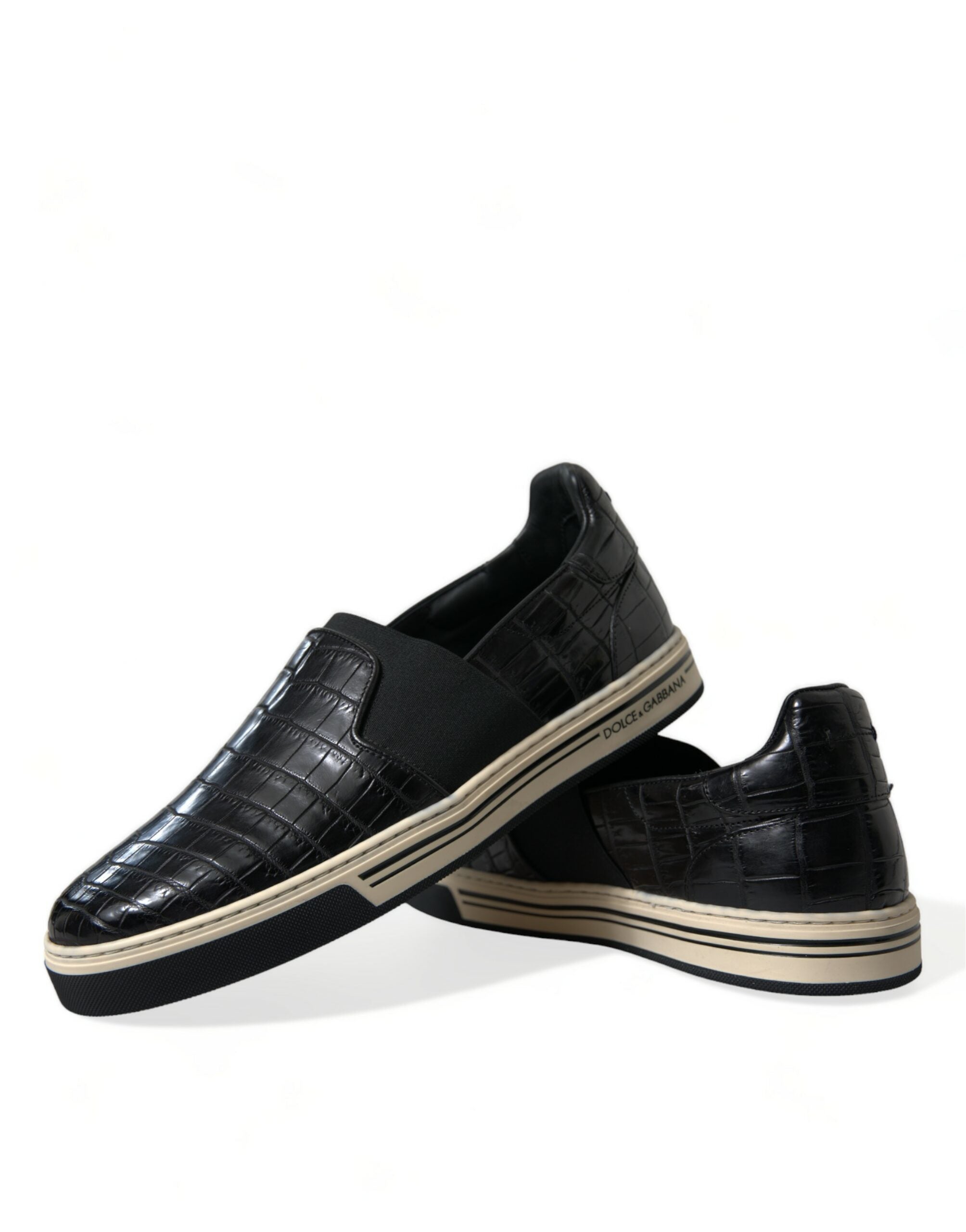 Dolce &amp; Gabbana Black Croc Exotic Leather Sneakers Shoes