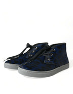 Dolce &amp; Gabbana Blue Calfskin Leopard Mid Top Sneakers Shoes