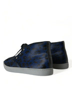 Dolce &amp; Gabbana Blue Calfskin Leopard Mid Top Sneakers Shoes