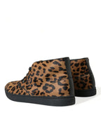 Dolce &amp; Gabbana Brown Leopard Pony Hair Leather Sneakers Shoes