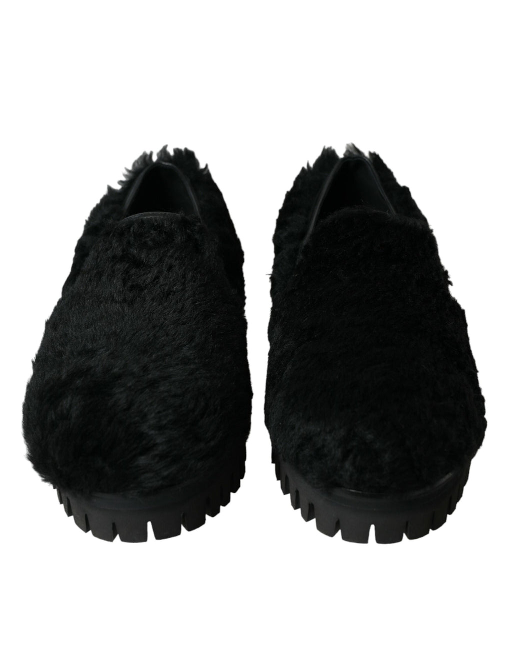Dolce &amp; Gabbana Black Fur Leather Slippers Dress Shoes