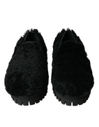 Dolce &amp; Gabbana Black Fur Leather Slippers Dress Shoes