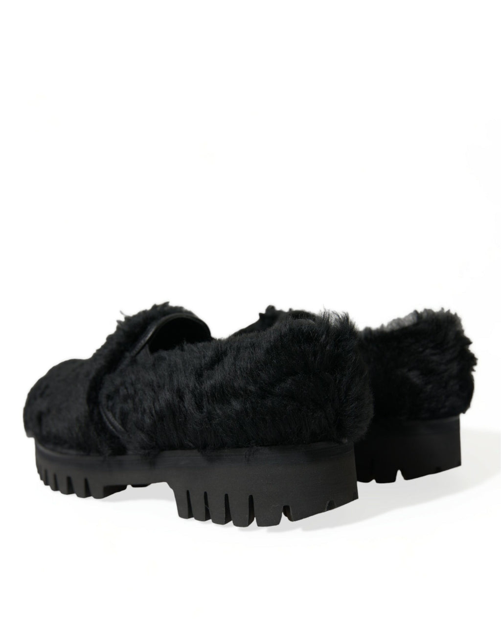 Dolce &amp; Gabbana Black Fur Leather Slippers Dress Shoes