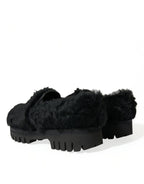 Dolce &amp; Gabbana Black Fur Leather Slippers Dress Shoes