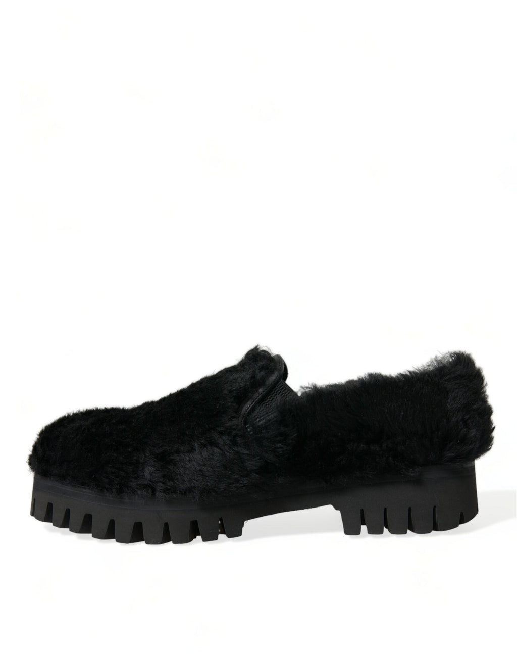 Dolce &amp; Gabbana Black Fur Leather Slippers Dress Shoes