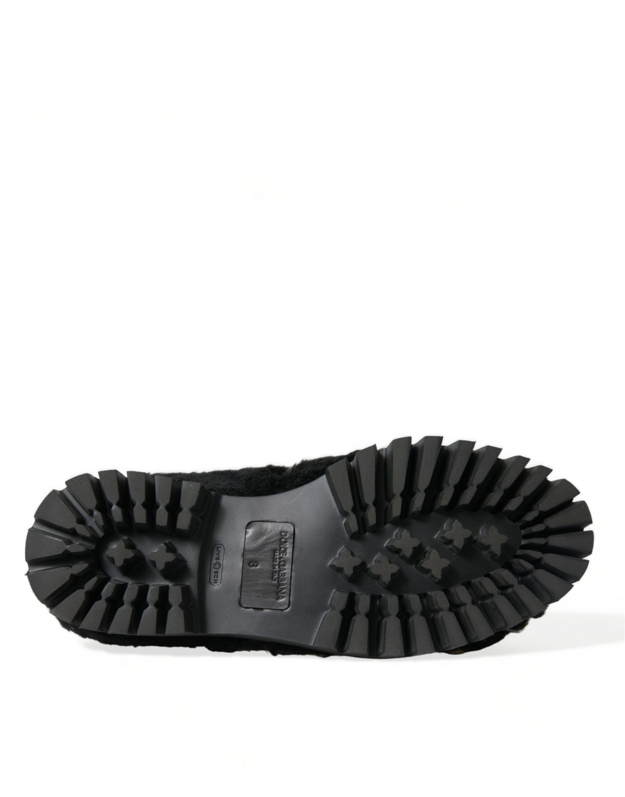 Dolce &amp; Gabbana Black Fur Leather Slippers Dress Shoes