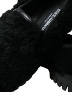Dolce &amp; Gabbana Black Fur Leather Slippers Dress Shoes