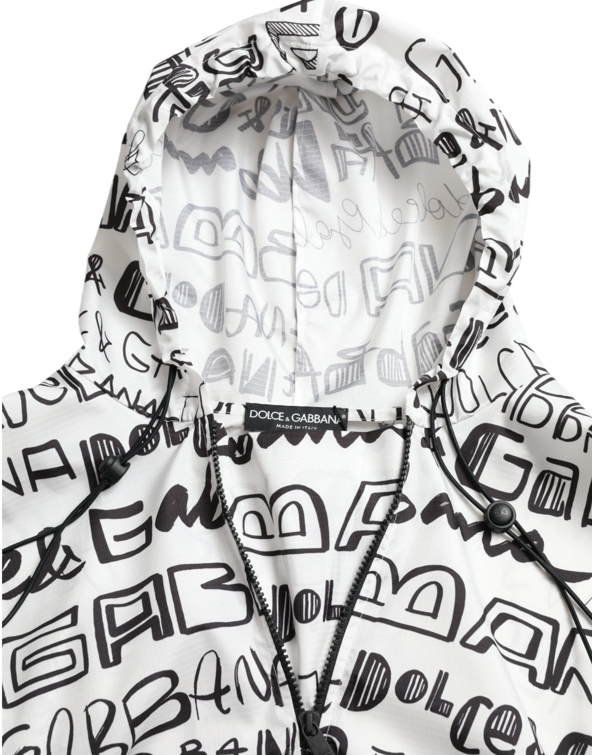 Dolce &amp; Gabbana White Logo Print Hooded Blouson T-shirt Top