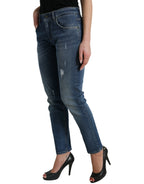 Dolce &amp; Gabbana Blue BOYFRIEND Mid Waist Cotton Denim Jeans