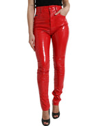 Dolce &amp; Gabbana Shiny Red High Waist Skinny Pants