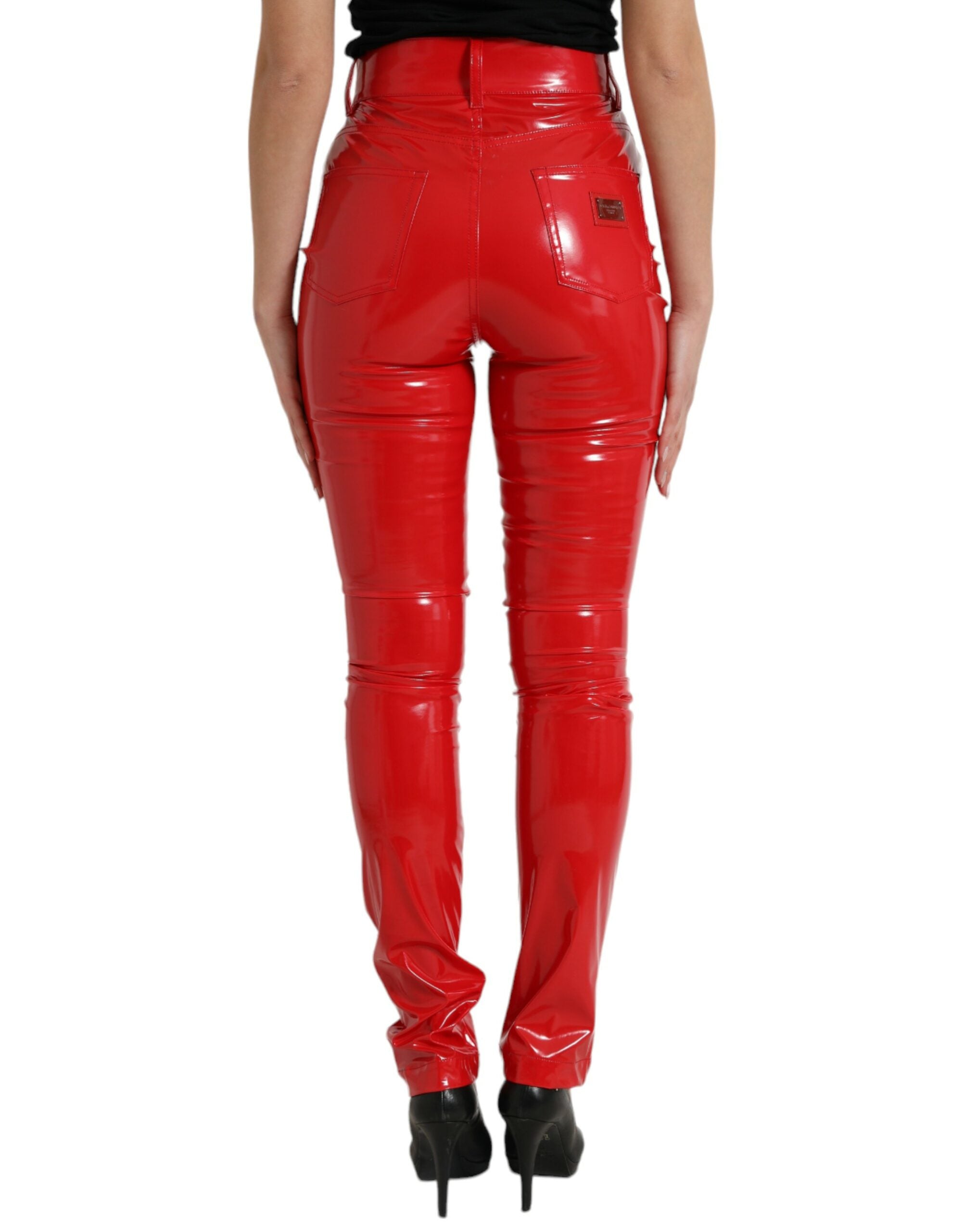 Dolce &amp; Gabbana Shiny Red High Waist Skinny Pants