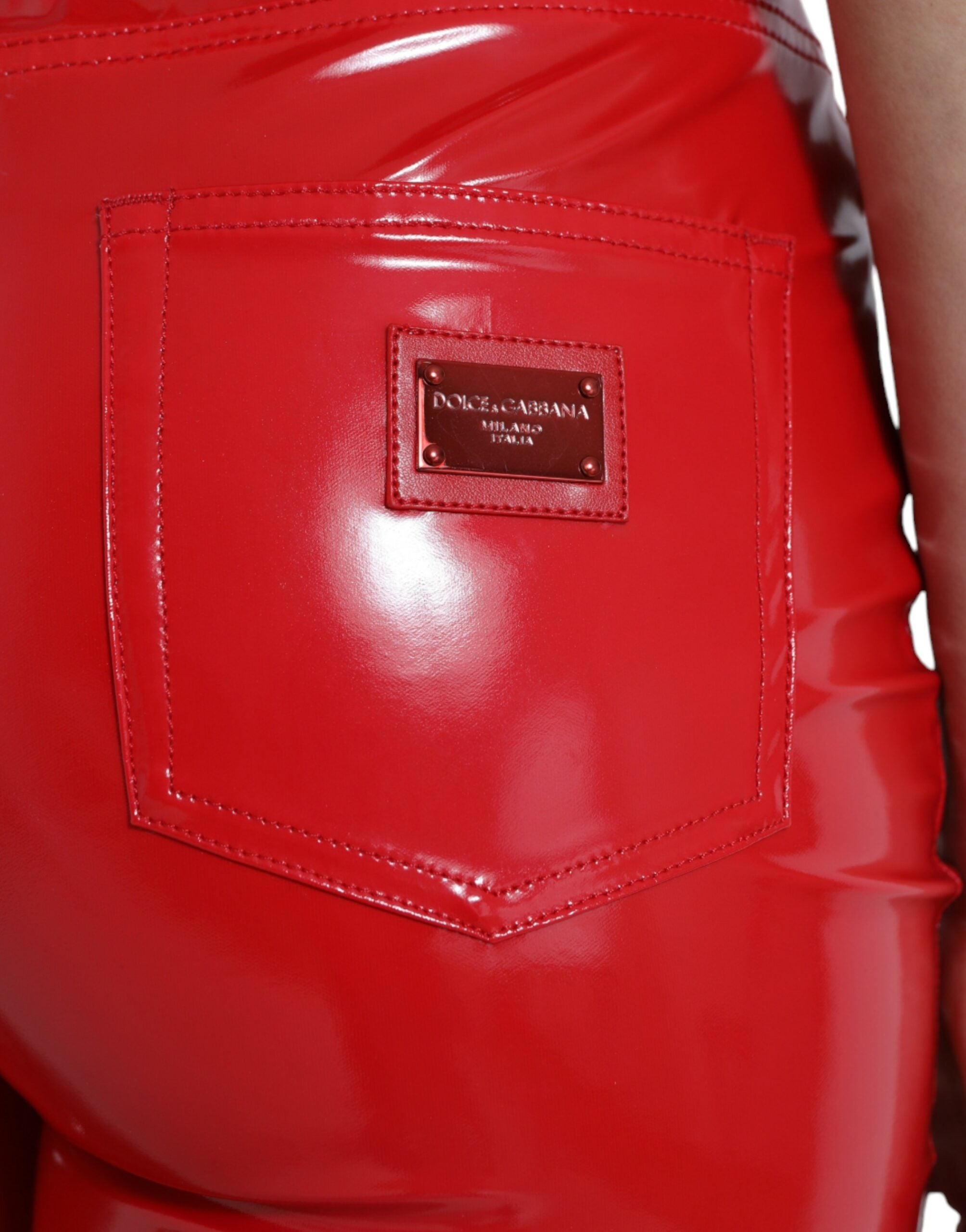 Dolce &amp; Gabbana Shiny Red High Waist Skinny Pants