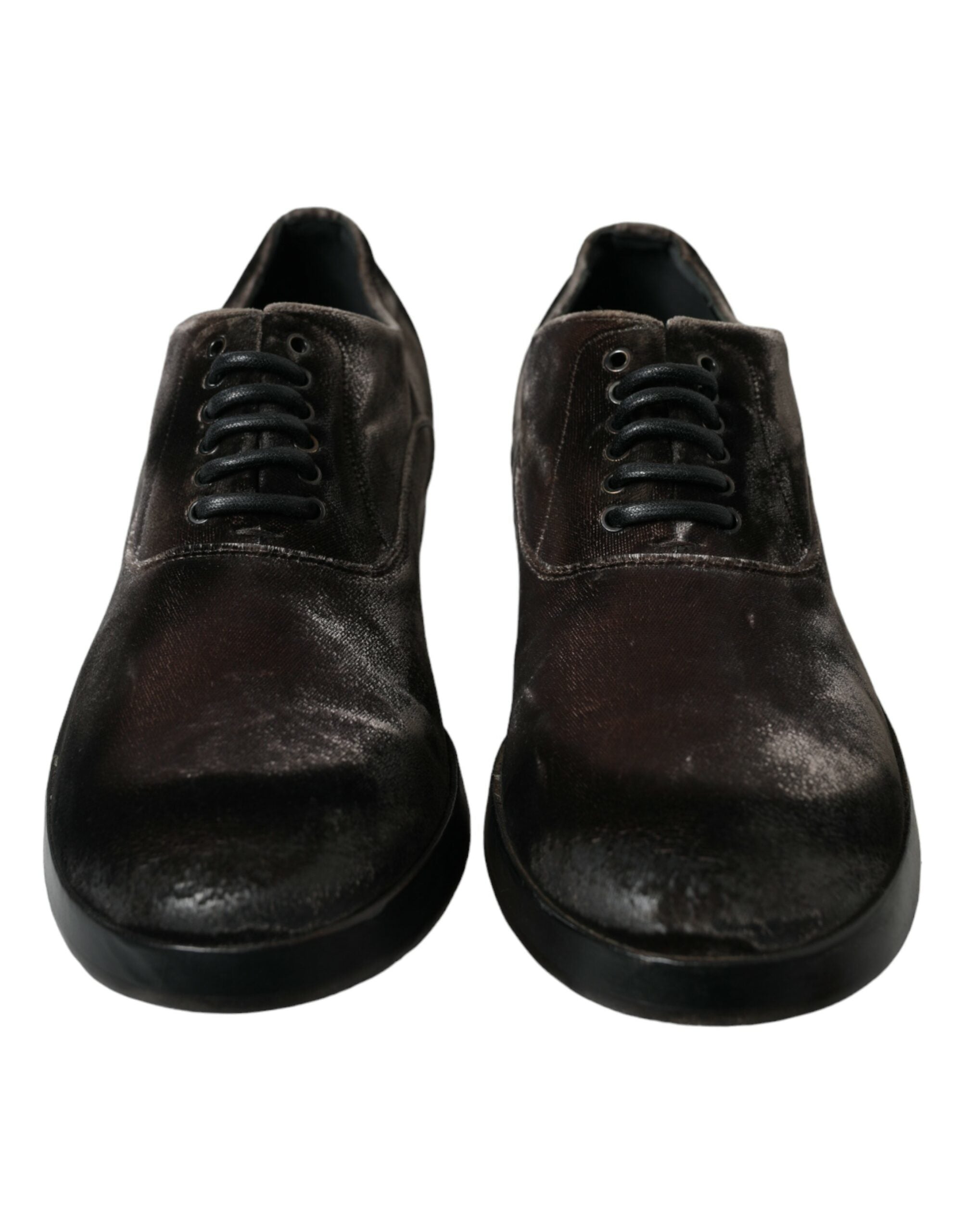 Dolce &amp; Gabbana Brown Velvet Men Lace Up Oxford Dress Shoes