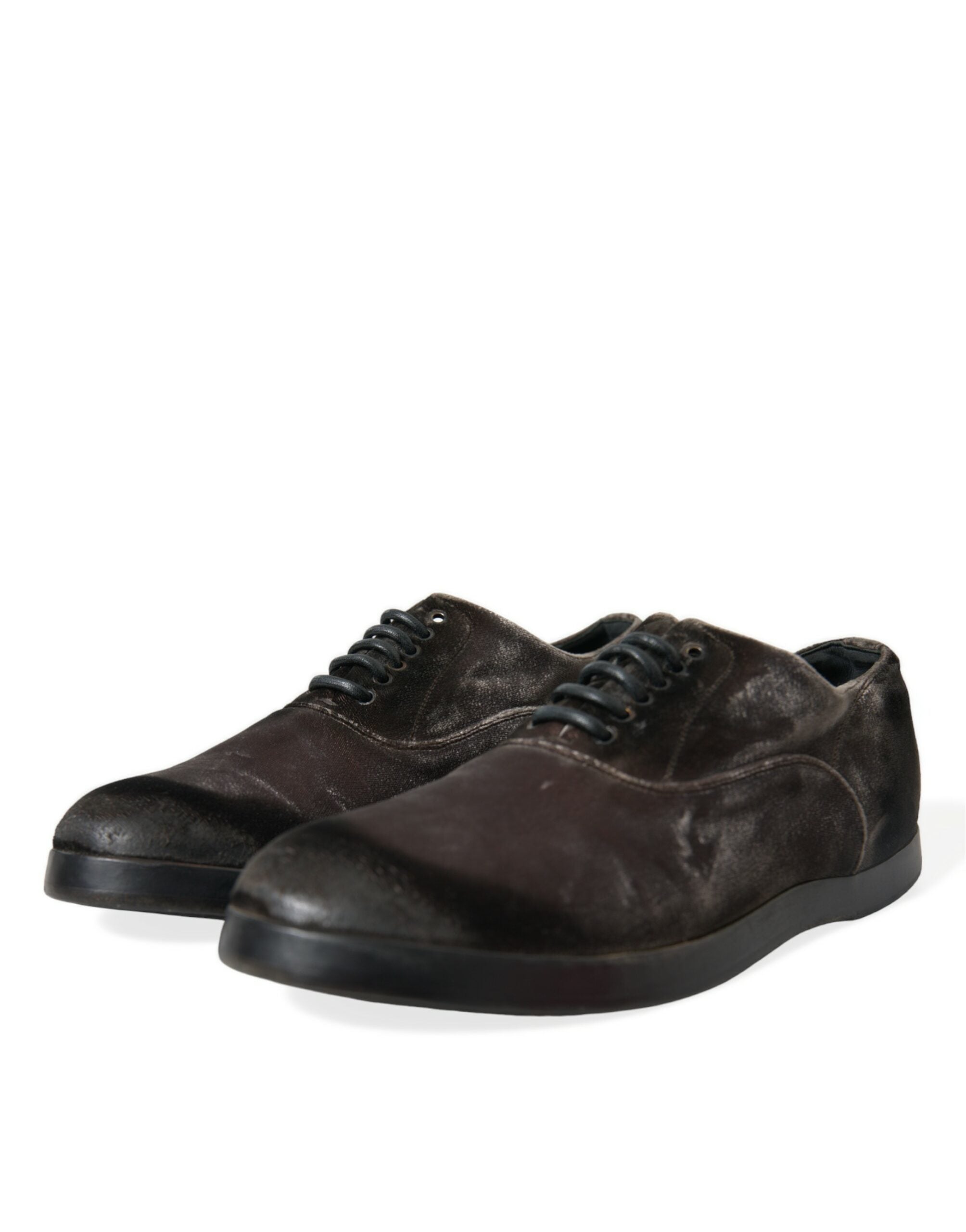 Dolce &amp; Gabbana Brown Velvet Men Lace Up Oxford Dress Shoes