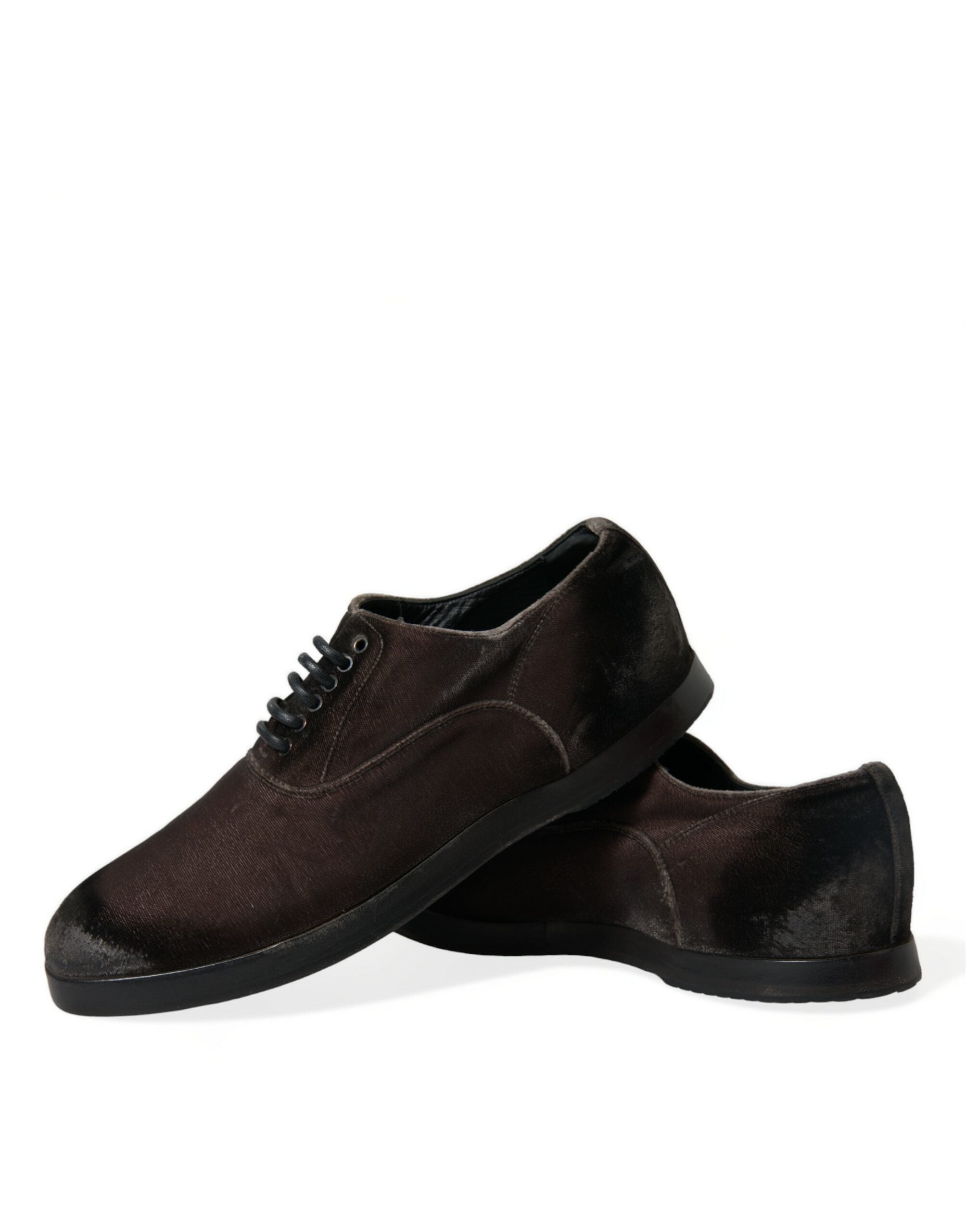 Dolce &amp; Gabbana Brown Velvet Men Lace Up Oxford Dress Shoes