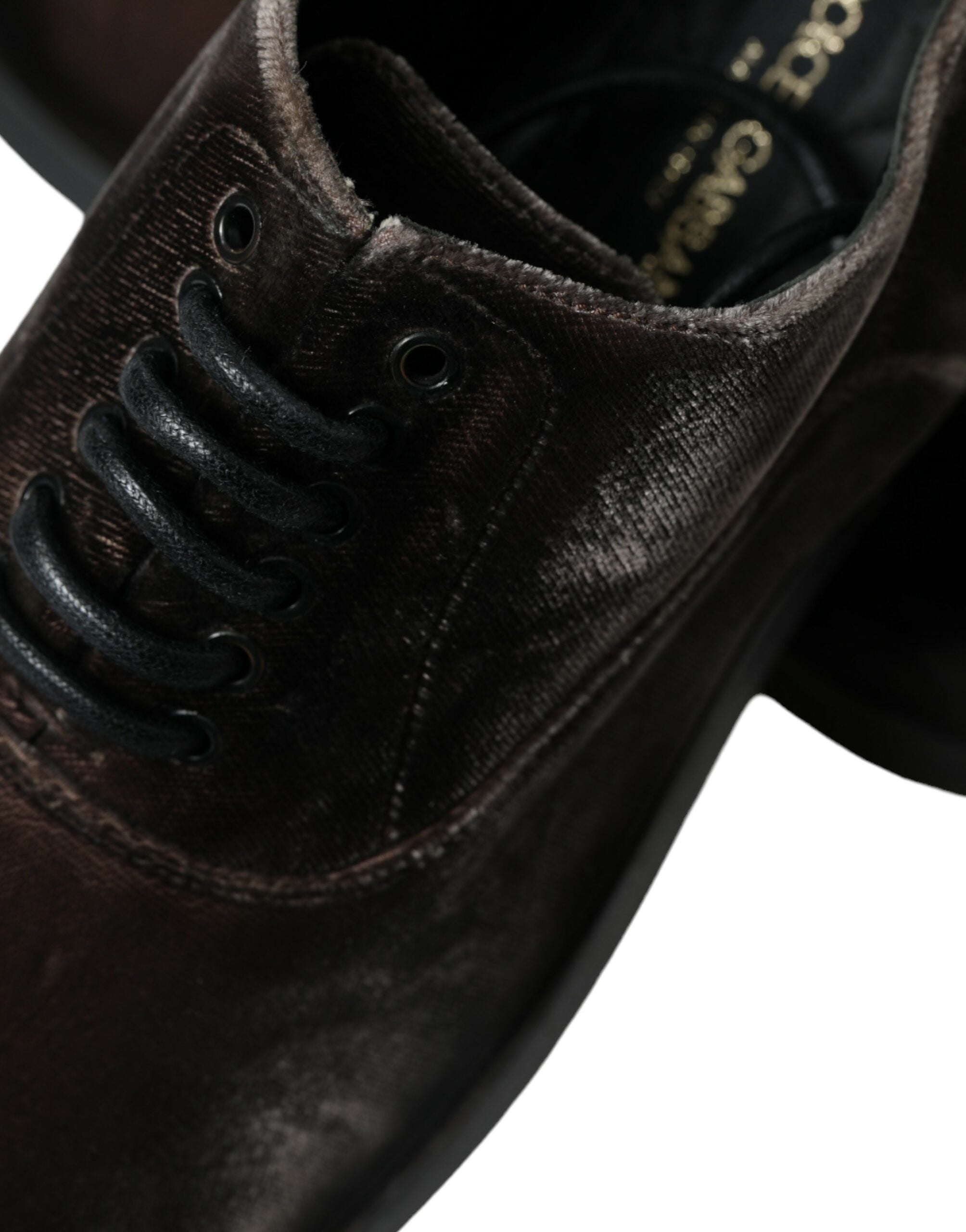 Dolce &amp; Gabbana Brown Velvet Men Lace Up Oxford Dress Shoes