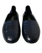 Dolce &amp; Gabbana Blue Crocodile Leather Loafers Slip On Shoes