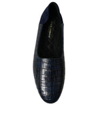 Dolce &amp; Gabbana Blue Crocodile Leather Loafers Slip On Shoes