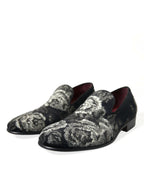 Dolce &amp; Gabbana Black Floral Slippers Men Loafers Dress Shoes