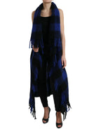 Dolce &amp; Gabbana Black Blue Buffalo Check Poncho Coat Sweater