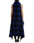Dolce &amp; Gabbana Black Blue Buffalo Check Poncho Coat Sweater