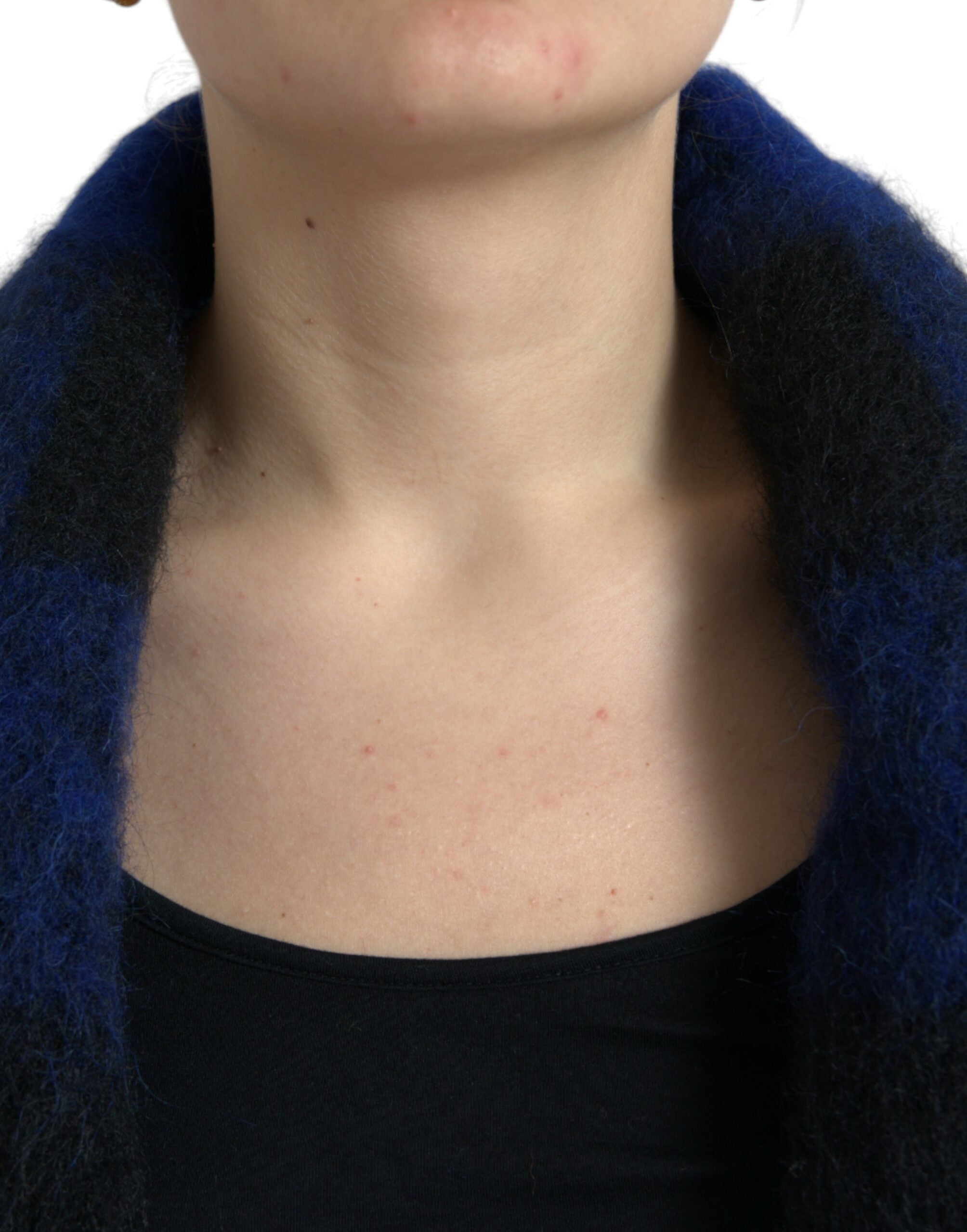 Dolce &amp; Gabbana Black Blue Buffalo Check Poncho Coat Sweater