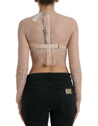 Dolce &amp; Gabbana Beige Nylon Floral Lace Bustier Cropped Top