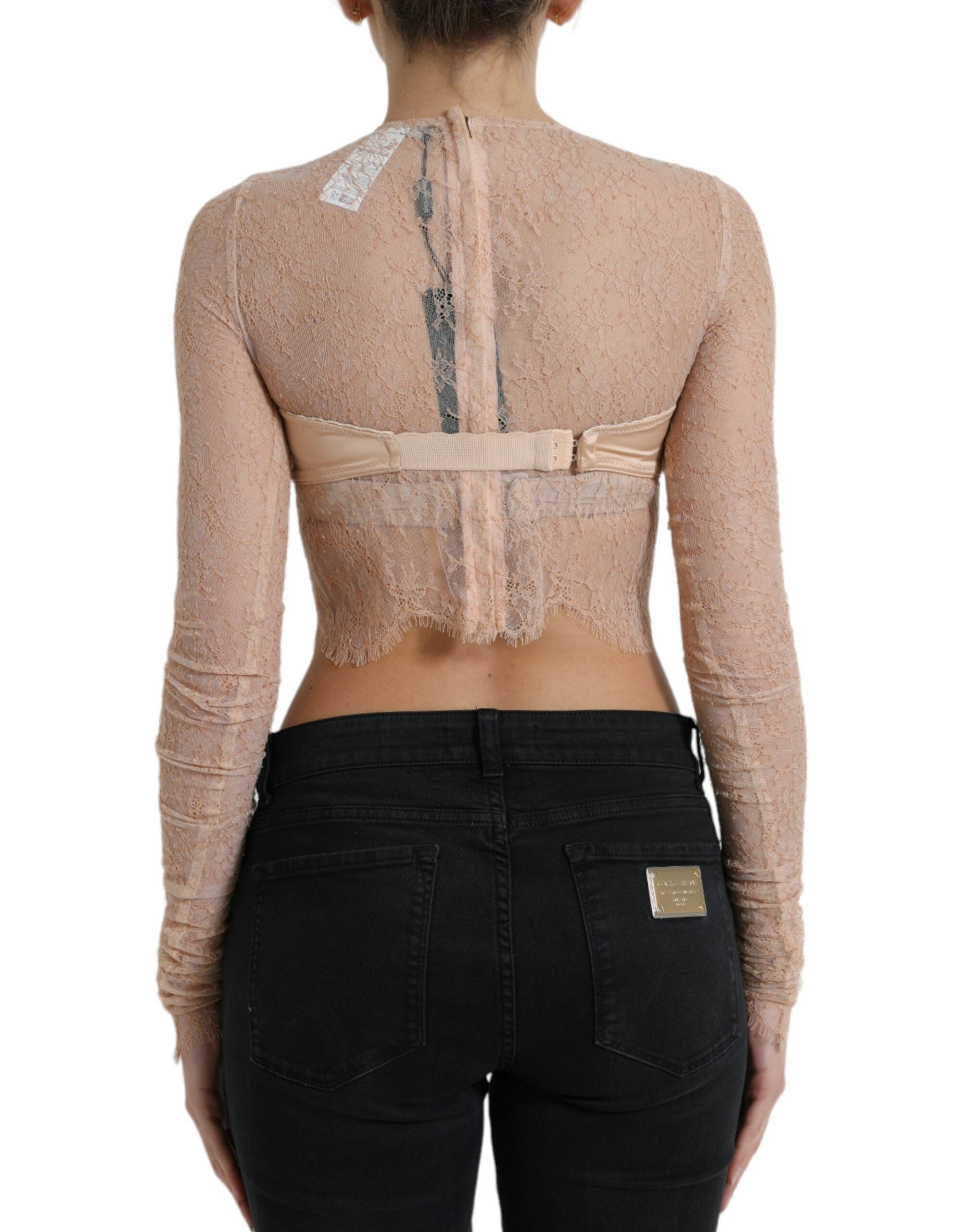 Dolce &amp; Gabbana Beige Nylon Floral Lace Bustier Cropped Top
