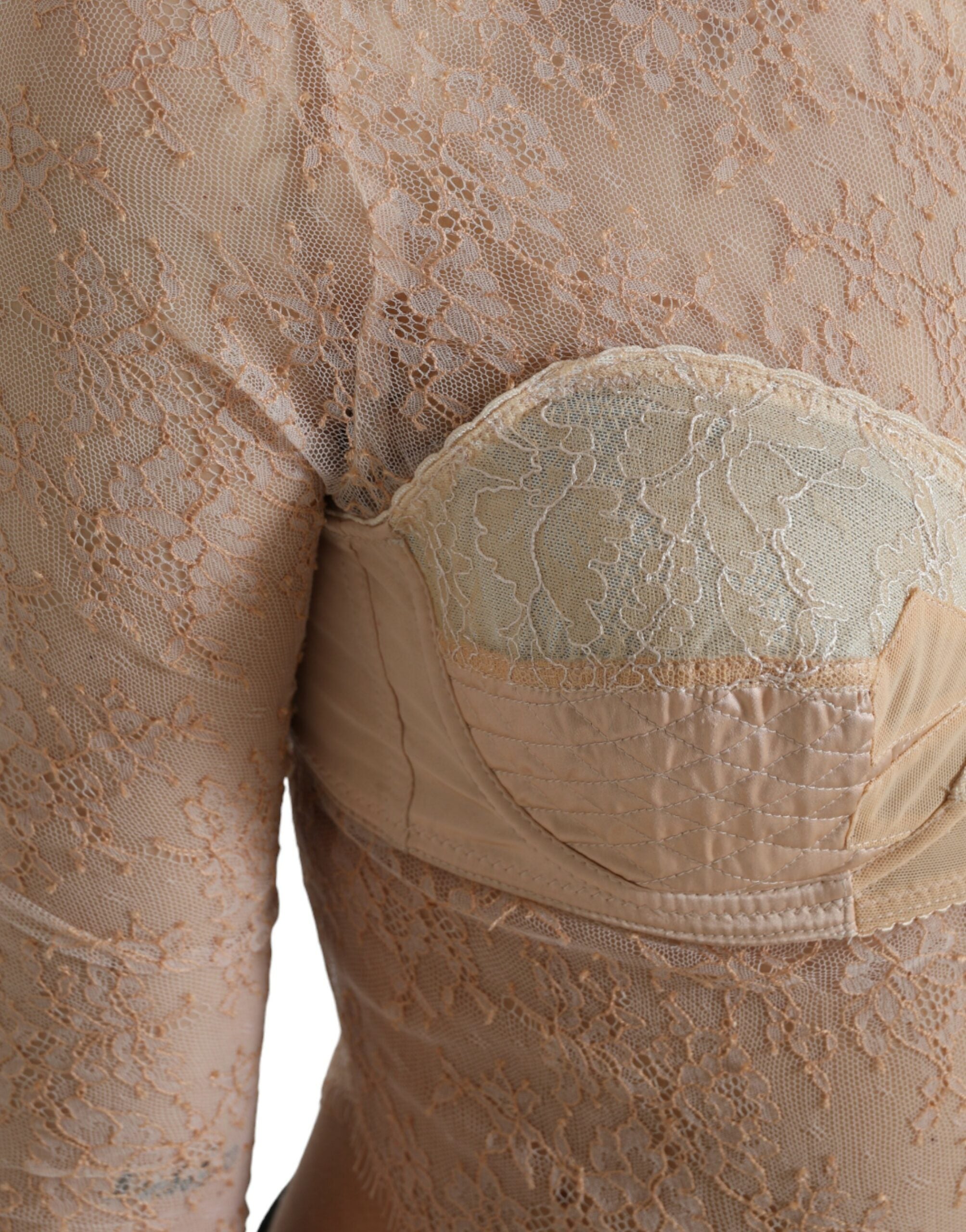 Dolce &amp; Gabbana Beige Nylon Floral Lace Bustier Cropped Top