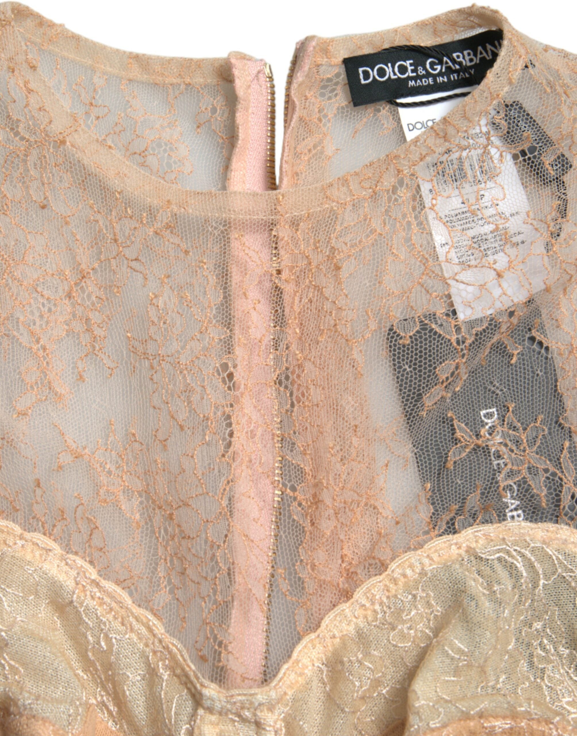 Dolce &amp; Gabbana Beige Nylon Floral Lace Bustier Cropped Top