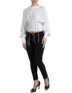 Dolce &amp; Gabbana White Cotton Corset Cropped Long Sleeves Topclothing