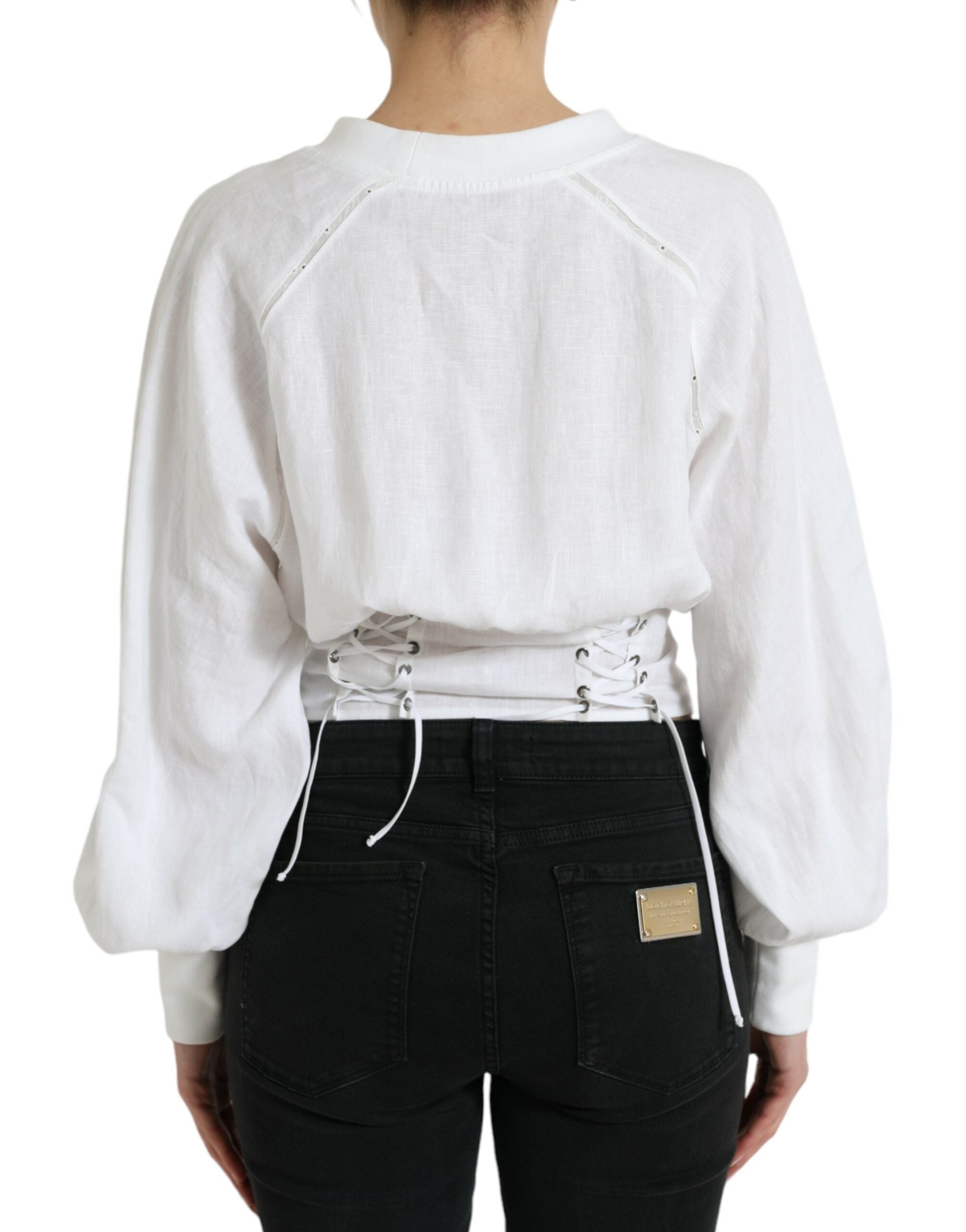 Dolce &amp; Gabbana White Cotton Corset Cropped Long Sleeves Topclothing