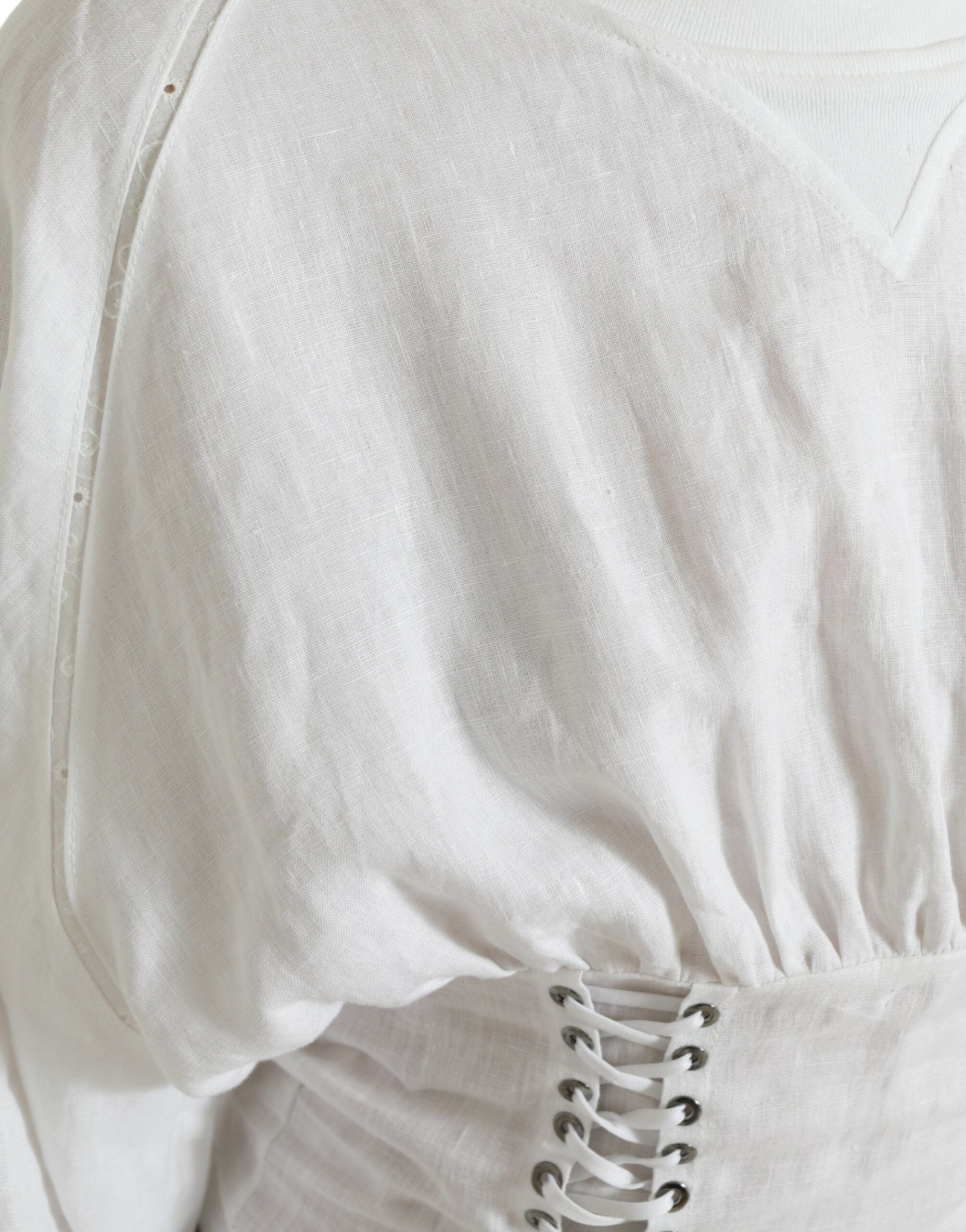 Dolce &amp; Gabbana White Cotton Corset Cropped Long Sleeves Topclothing
