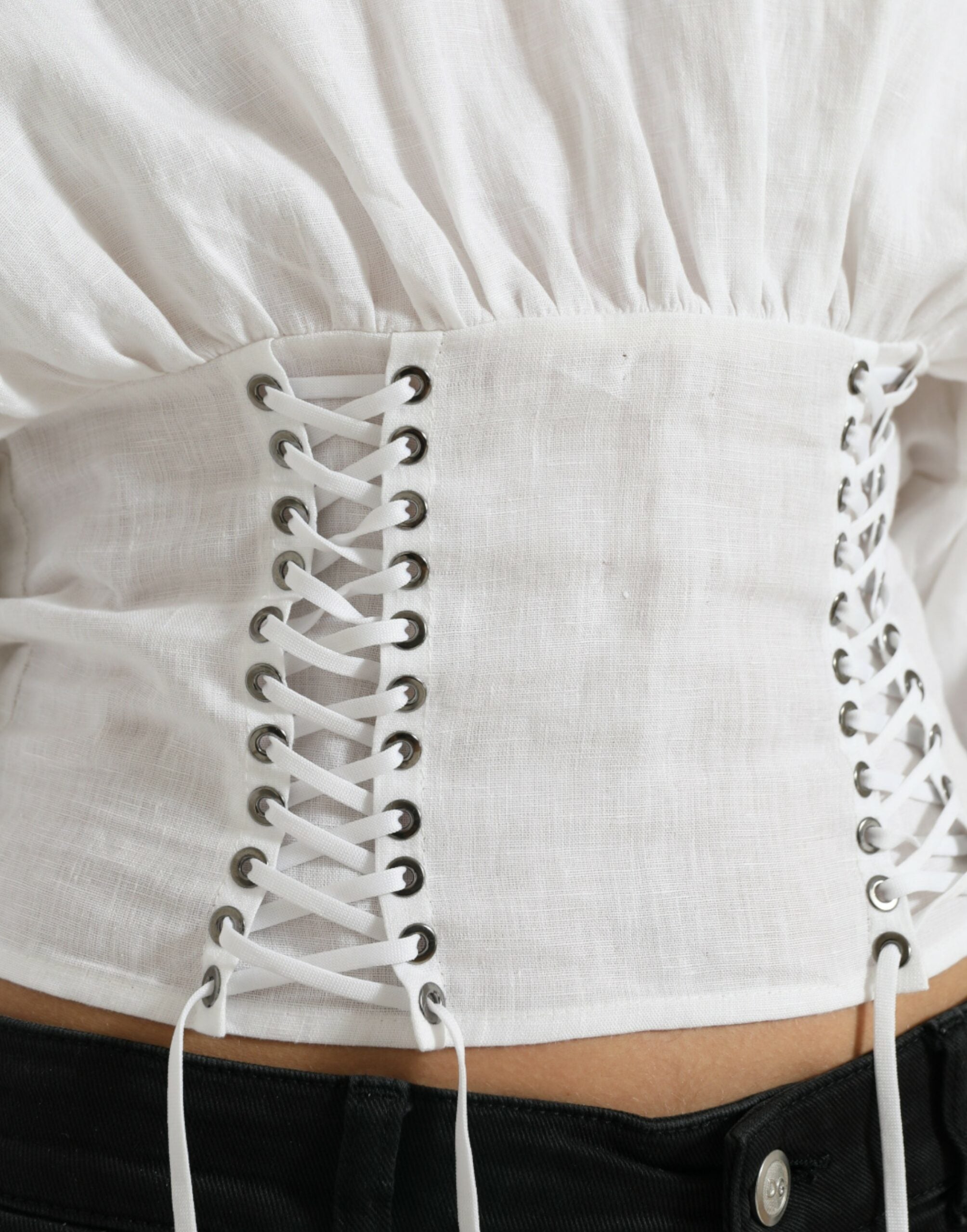 Dolce &amp; Gabbana White Cotton Corset Cropped Long Sleeves Topclothing