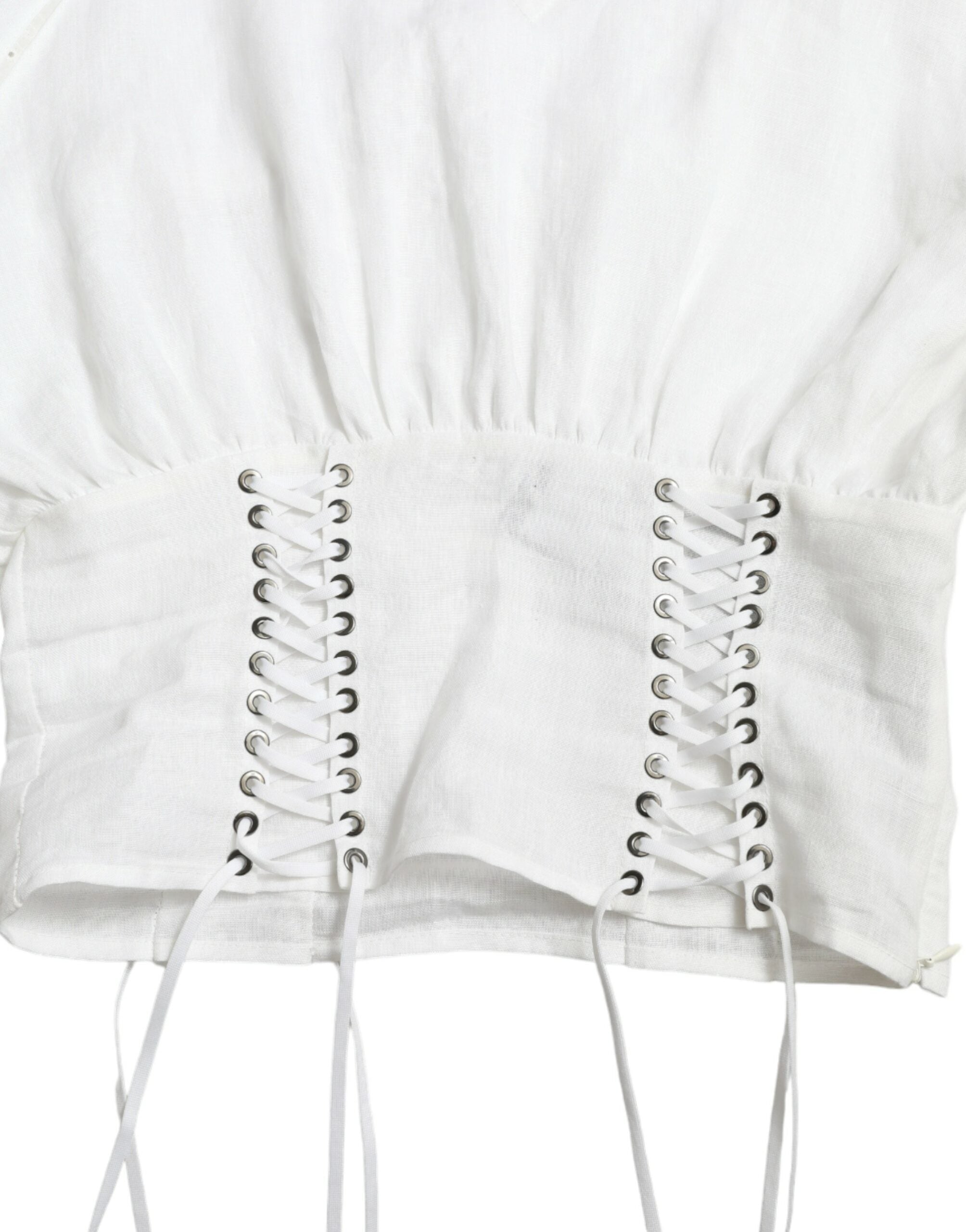 Dolce &amp; Gabbana White Cotton Corset Cropped Long Sleeves Topclothing