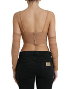 Dolce &amp; Gabbana Brown Nylon Stretch Open Shoulder Cropped Top
