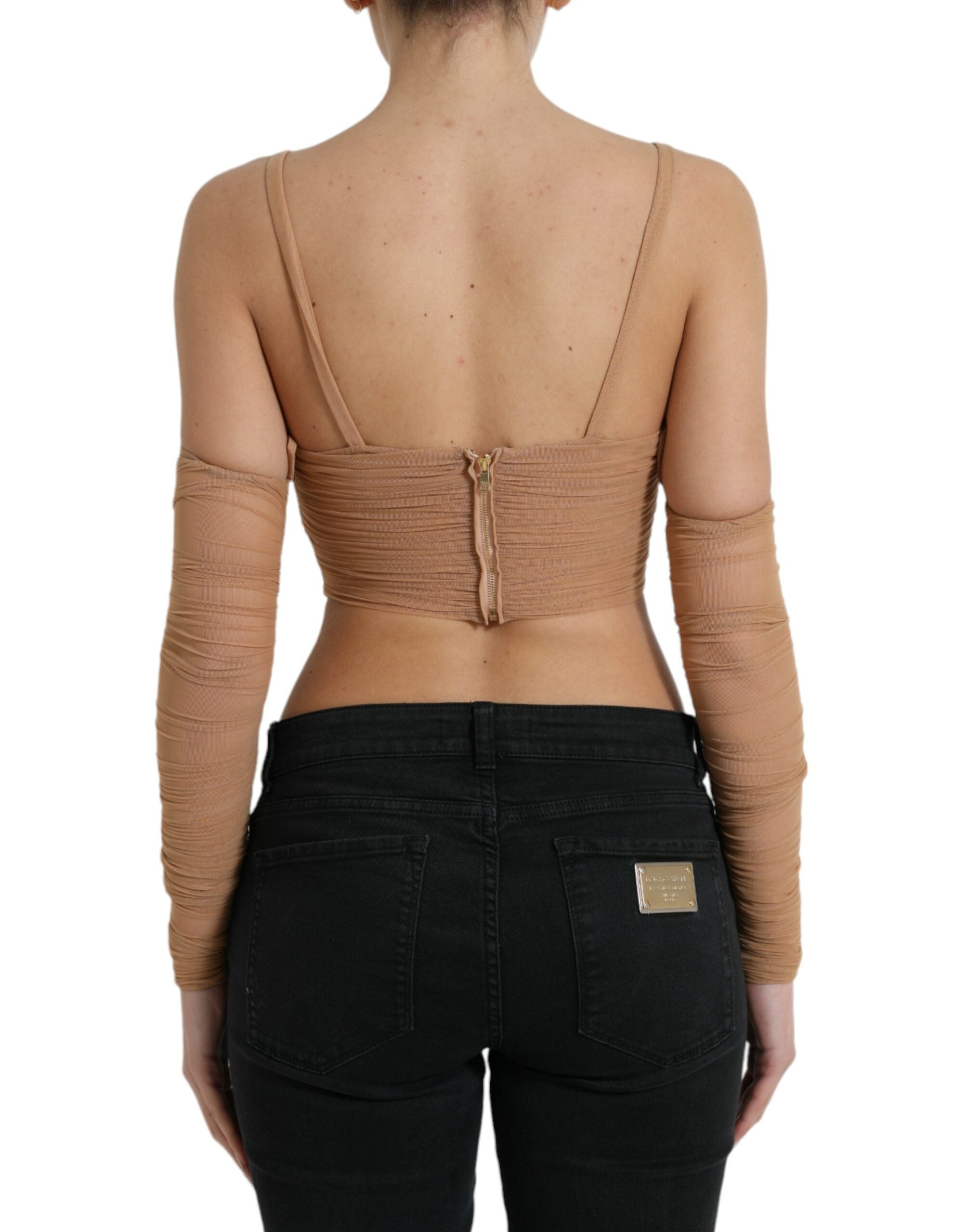 Dolce &amp; Gabbana Brown Nylon Stretch Open Shoulder Cropped Top