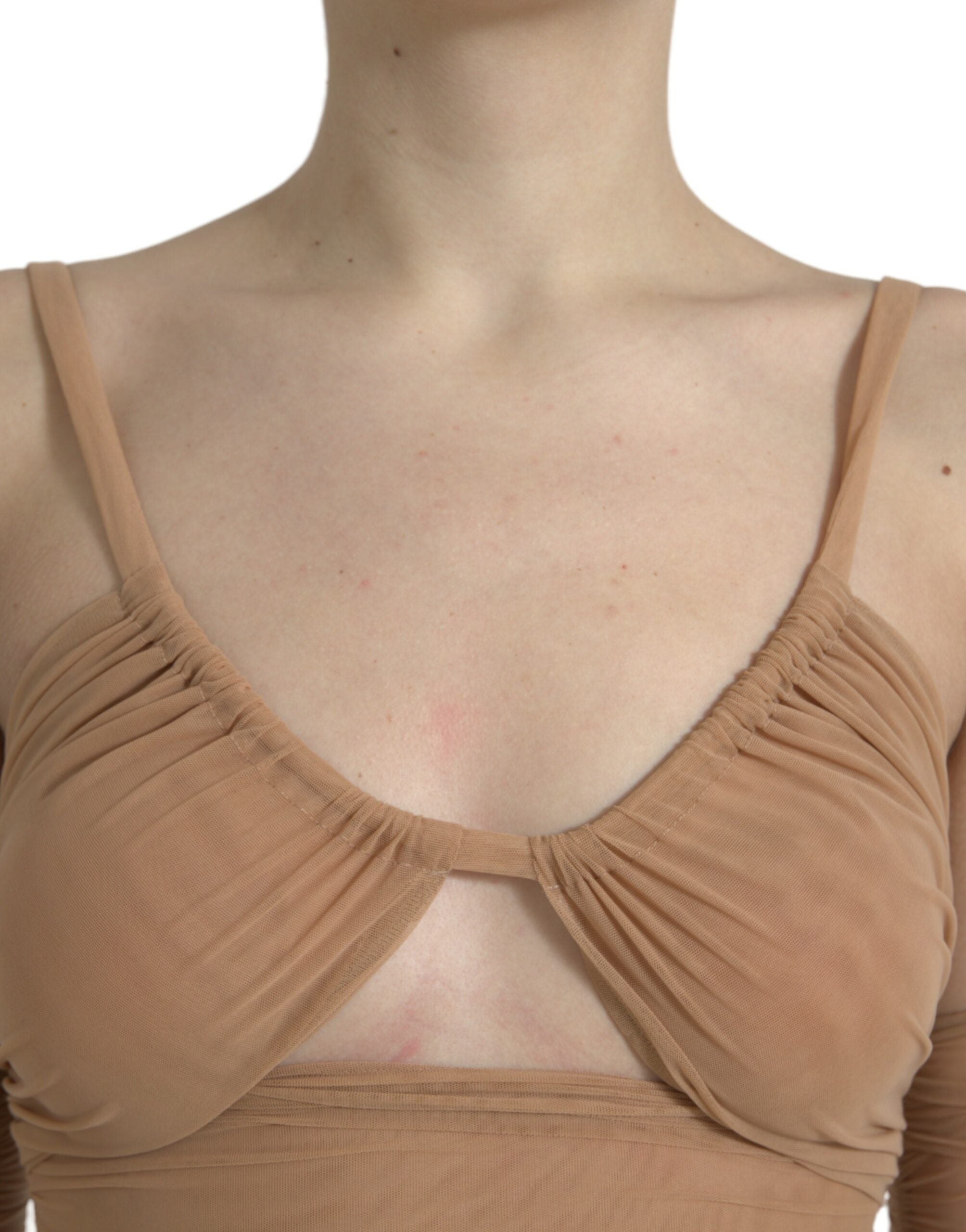 Dolce &amp; Gabbana Brown Nylon Stretch Open Shoulder Cropped Top