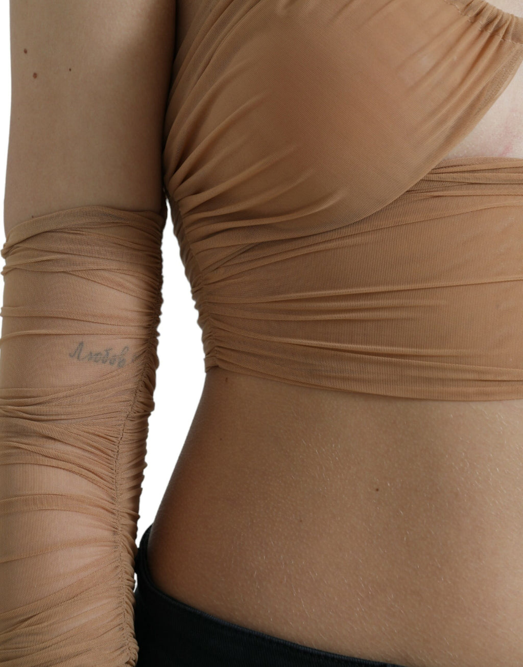 Dolce &amp; Gabbana Brown Nylon Stretch Open Shoulder Cropped Top