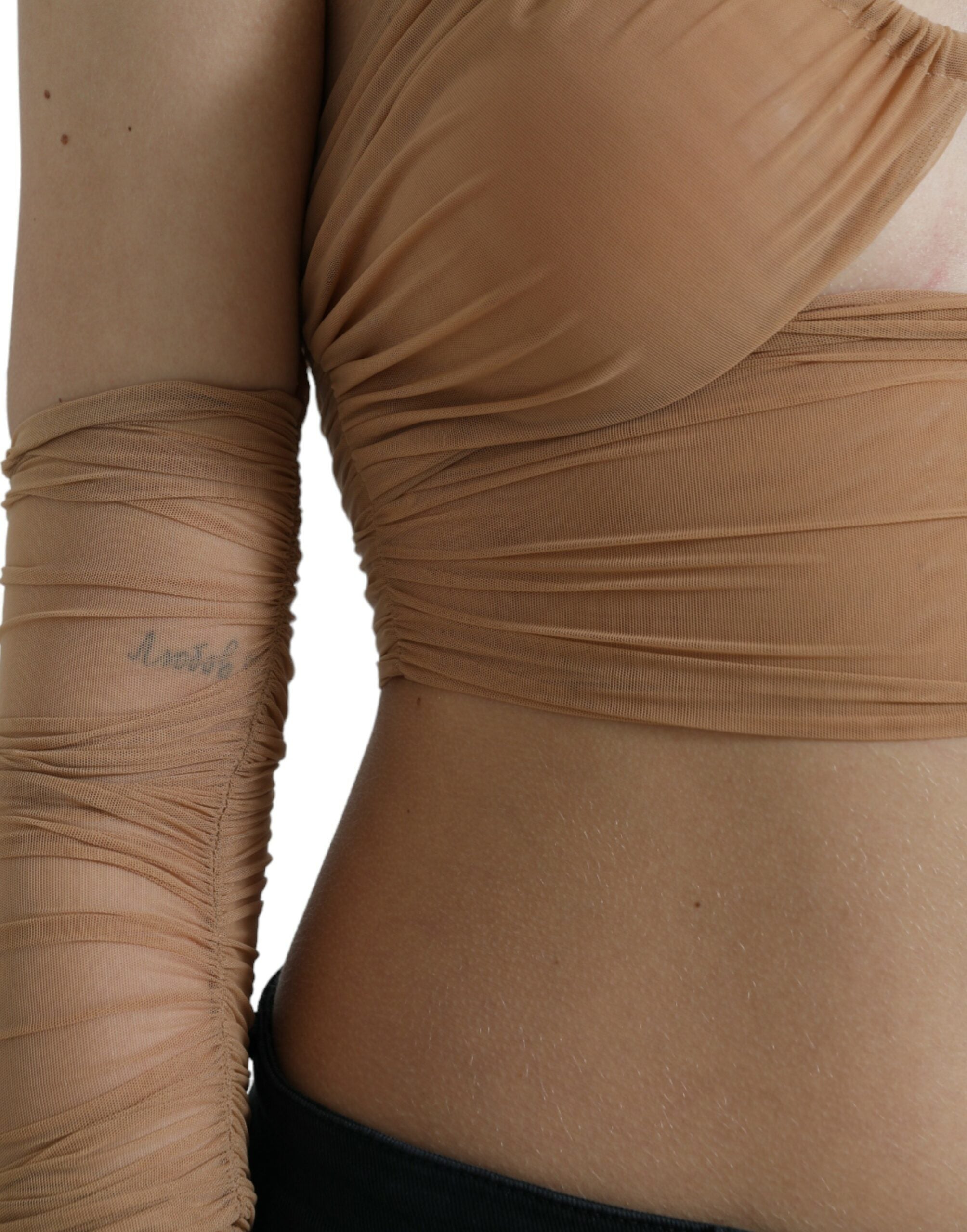Dolce &amp; Gabbana Brown Nylon Stretch Open Shoulder Cropped Top