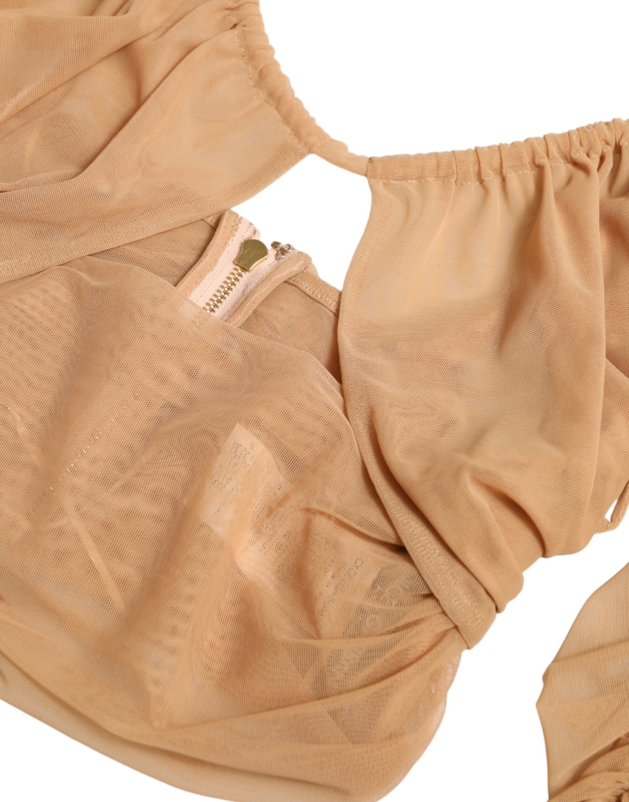 Dolce &amp; Gabbana Brown Nylon Stretch Open Shoulder Cropped Top